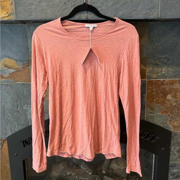 James Perse Pink Peach Slub Long Sleeve Boat Neck Top Cotton Modal Medium/2 - Picture 1 of 4